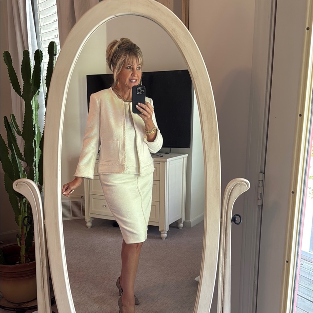 Ann Taylor Ivory Tweed Skirt Suit Set
